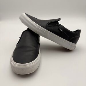 Vans Asher Deluxe Black Leather Slip On Womens Size 8